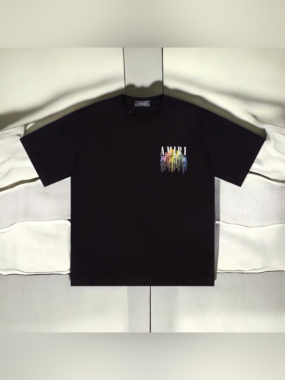 AMIRI Black Kids Tee with Rainbow Drip Logo - Picture 2 of 9